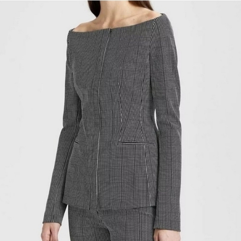 NWT Theory Off the Shoulder Palmina Jacket-Black and White Check